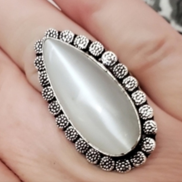 New White Cat Eye 925 Silver Ring. - Picture 1 of 9